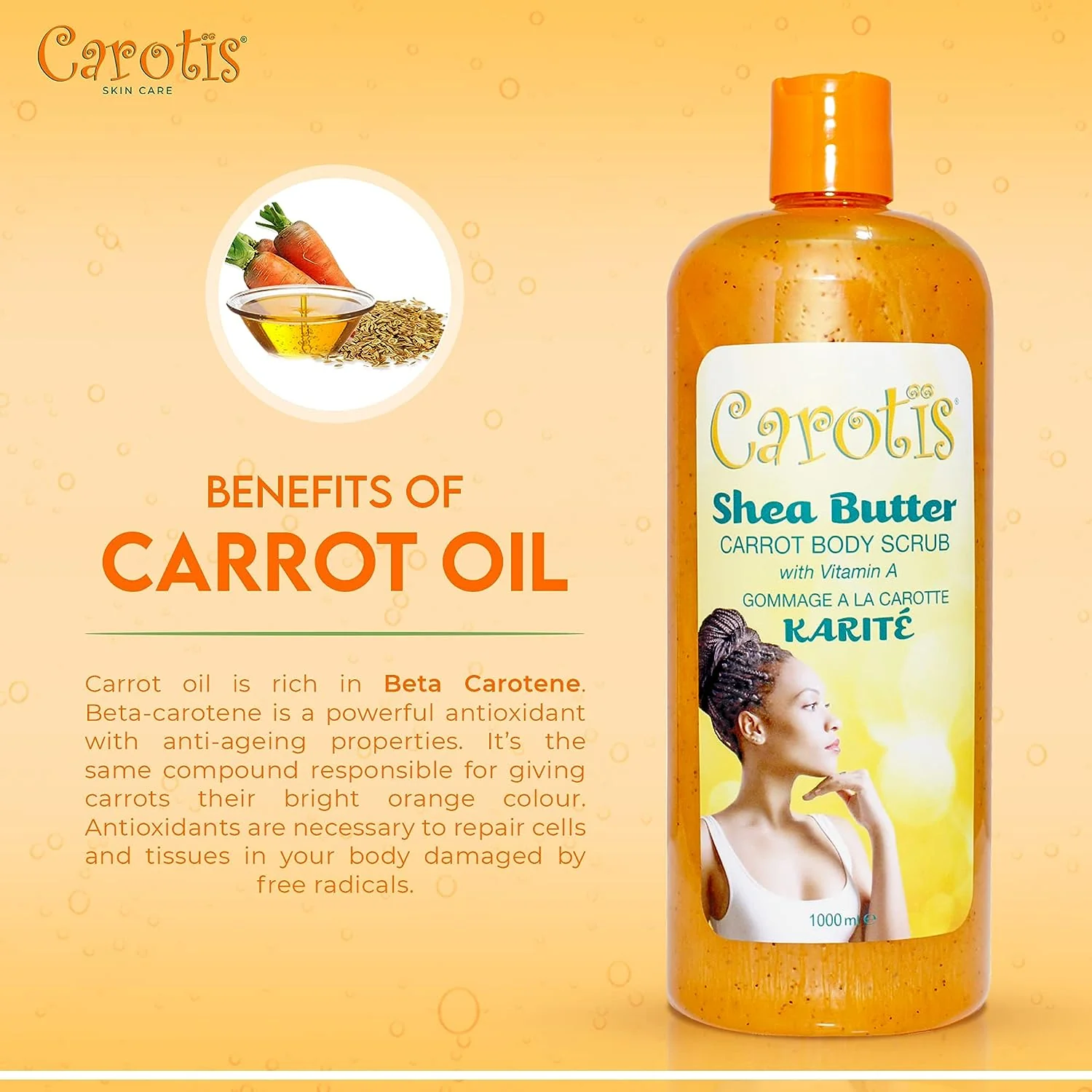 Carotis Shea Butter Carrot Body Scrub With Vitamin A 1000ml / 33.8 fl oz - Image 3