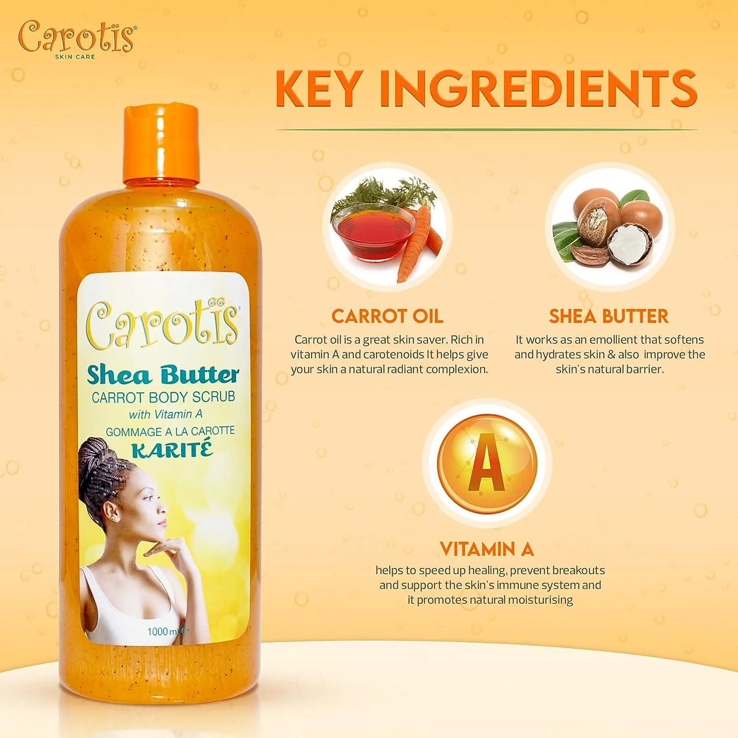 Carotis Shea Butter Carrot Body Scrub With Vitamin A 1000ml / 33.8 fl oz - Image 5