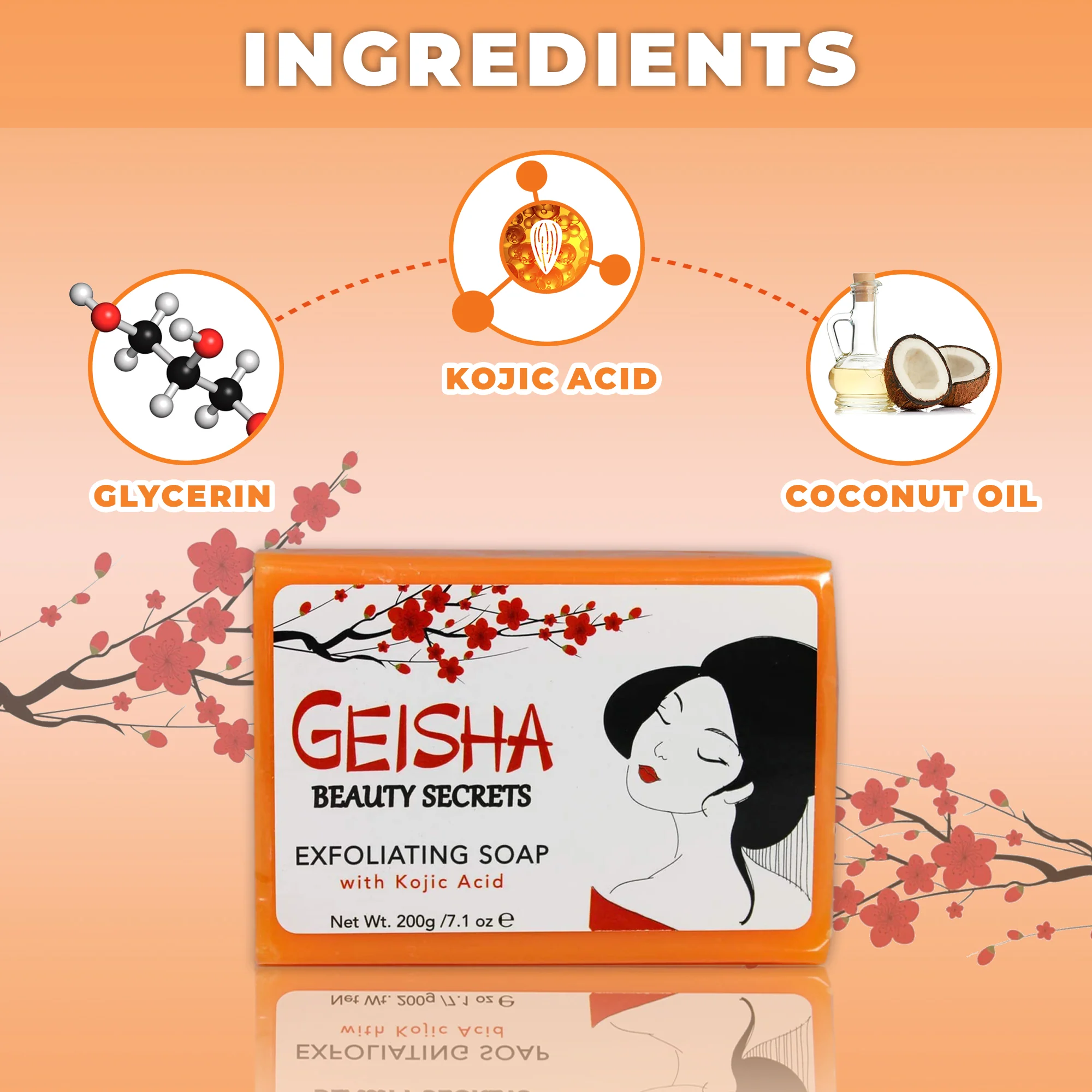 Geisha Beauty Secrets Exfoliating Soap with Kojic Acid - 200g / 7.1 oz - Image 3