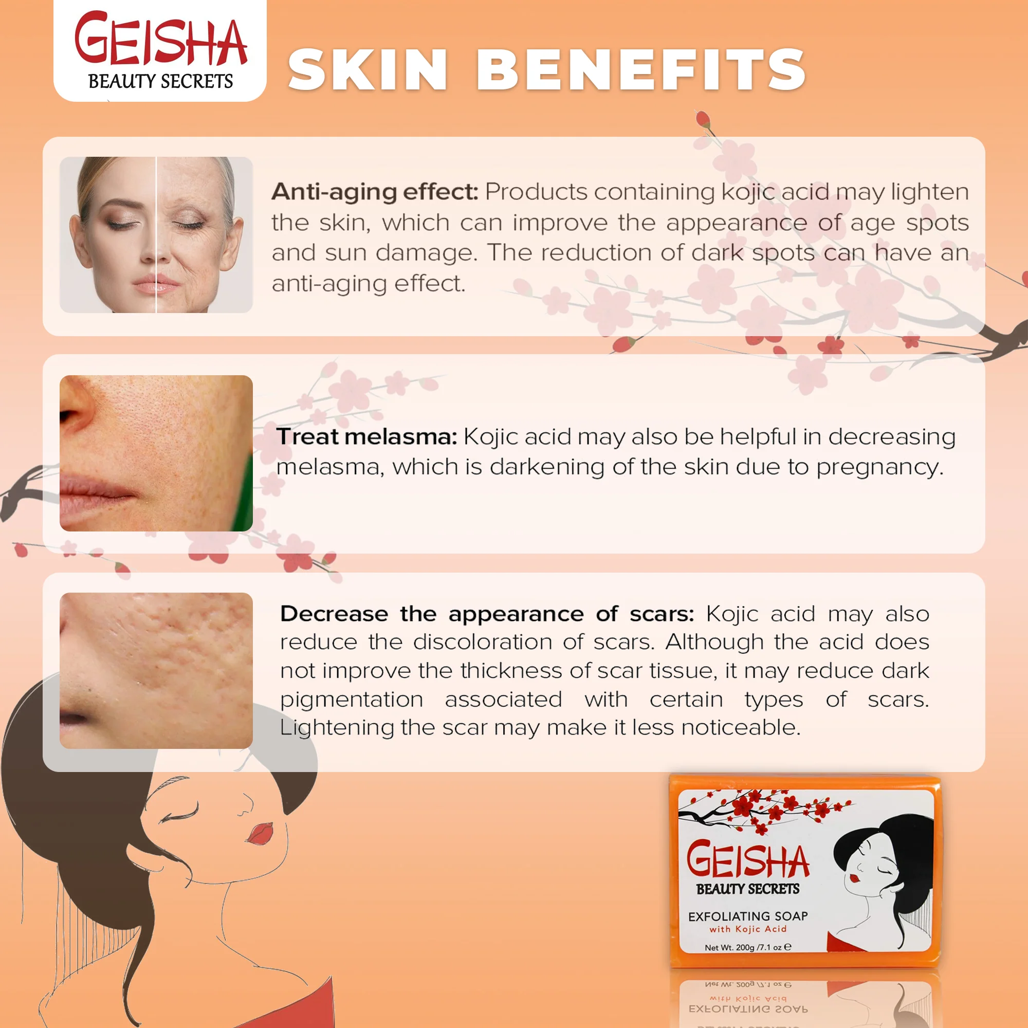 Geisha Beauty Secrets Exfoliating Soap with Kojic Acid - 200g / 7.1 oz - Image 4