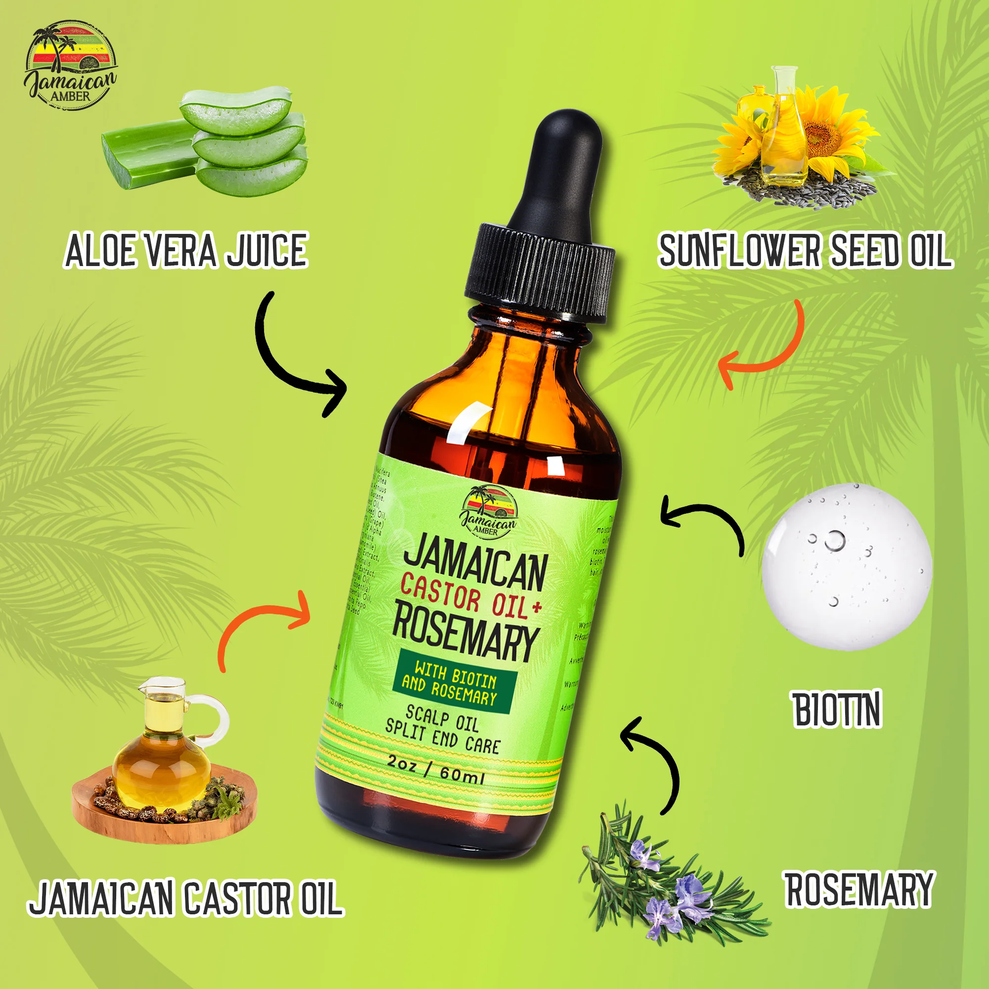 Jamaican Amber Jamaican Castor Oil & Rosemary Hair Oil  2 oz/60 ml - Image 3