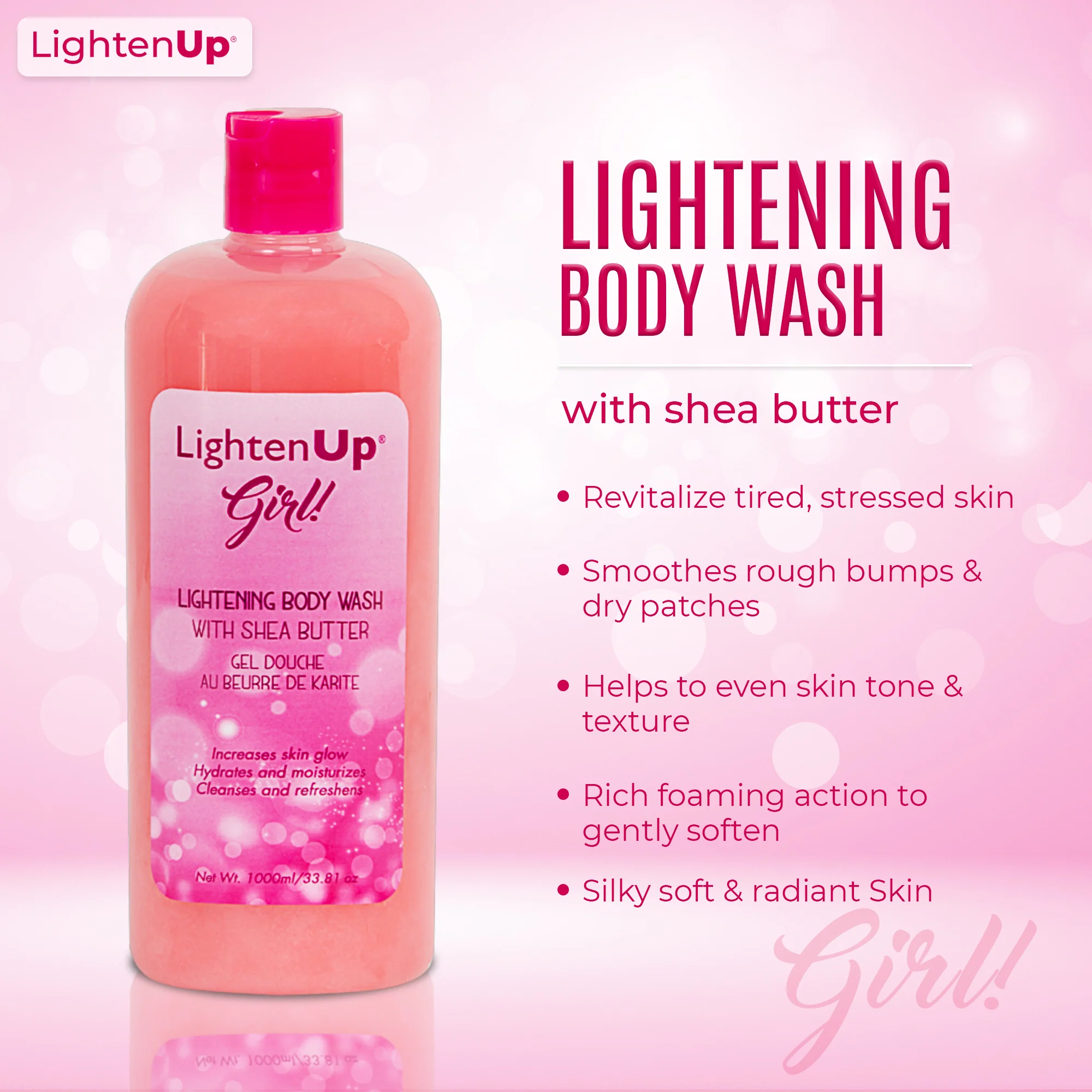 LightenUp Girl! Brightening Body Wash with Shea Butter - 1000ml / 33.81 Oz - Image 3