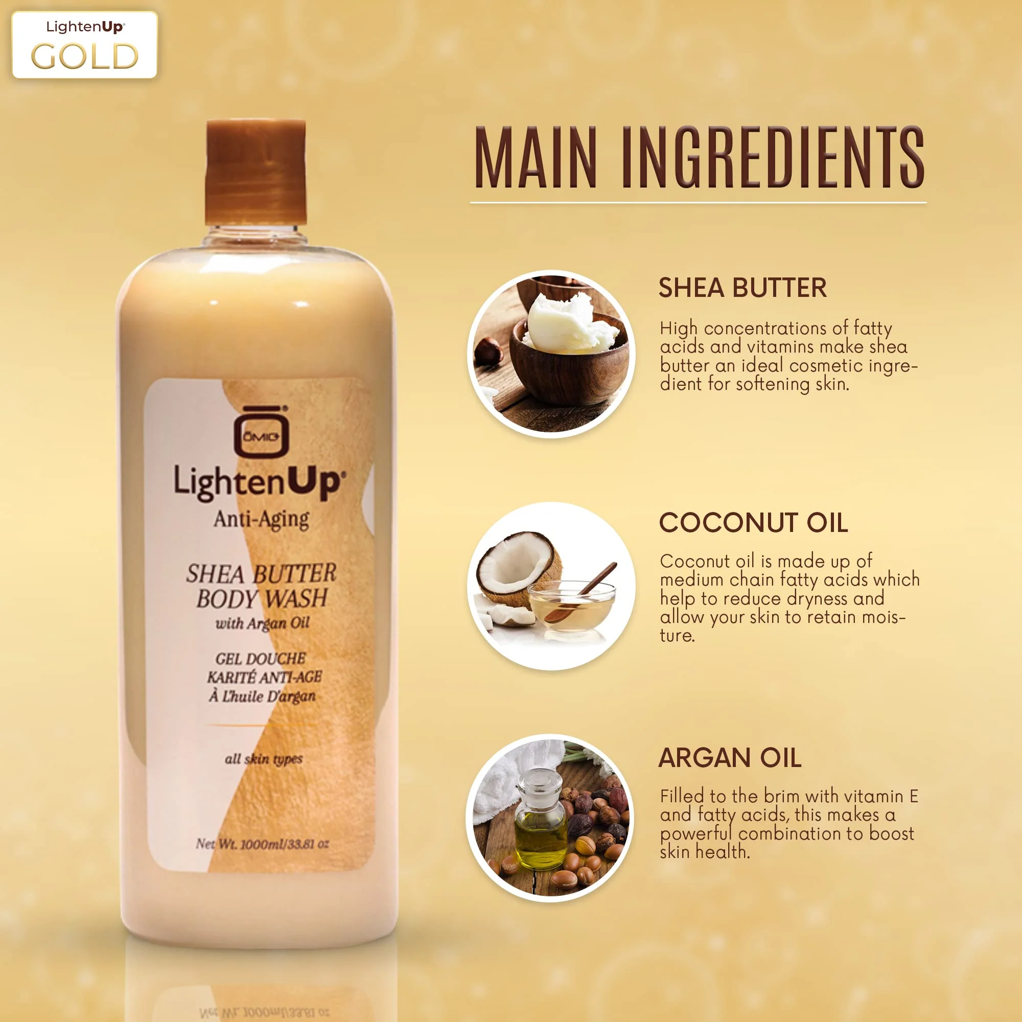 LightenUP GOLD  Anti-Aging shower gel 1000ml - Image 3