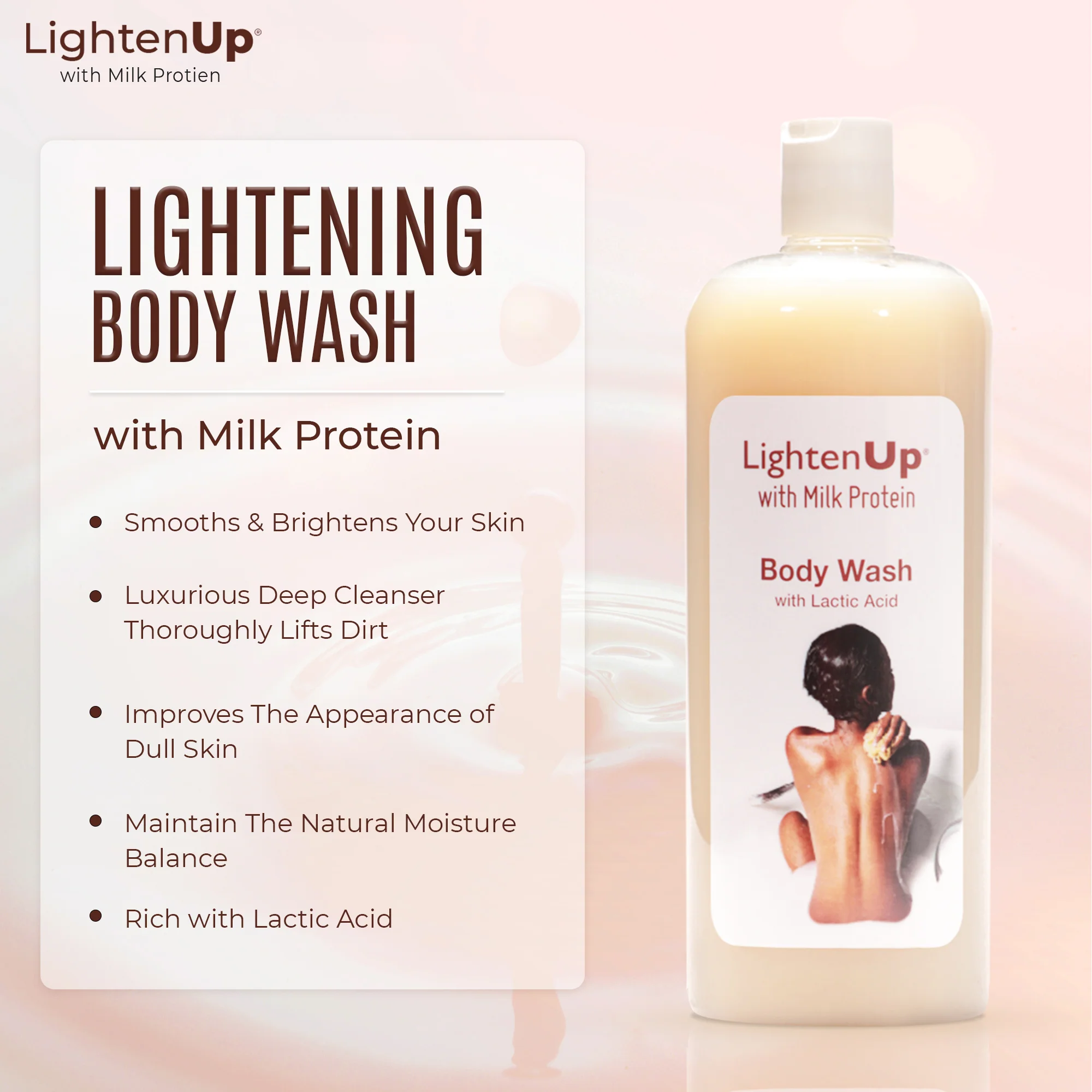 Lightenup Milk Protein Lactic Acid Shea Butter Shower Gel - 1000ml - Image 3