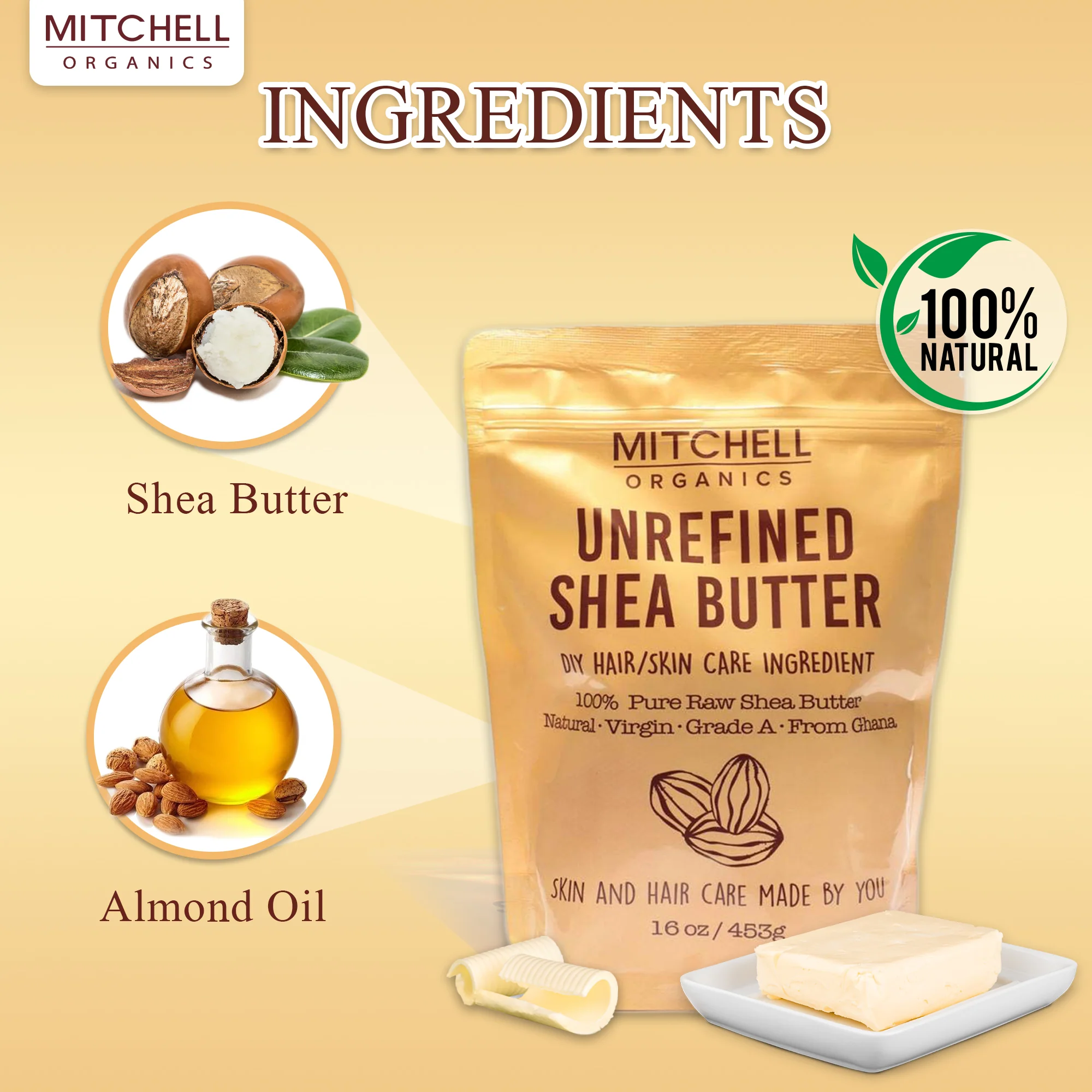 Mitchell Organics Unrefined Shea Butter Bar 16oz - Image 5