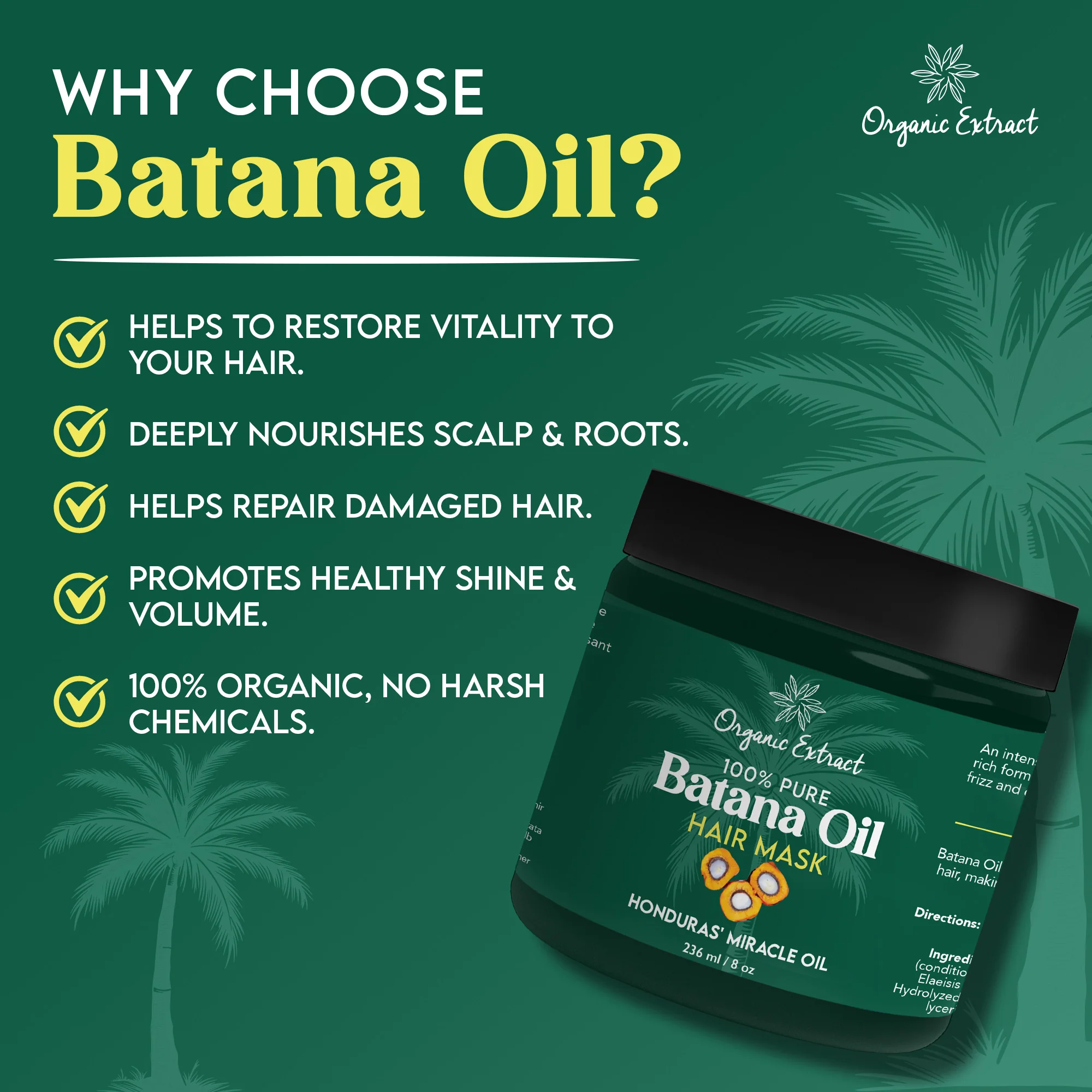 Organic Extract Batana Oil Hair Mask (Deep Conditioner) 8 oz/236ml - Image 5