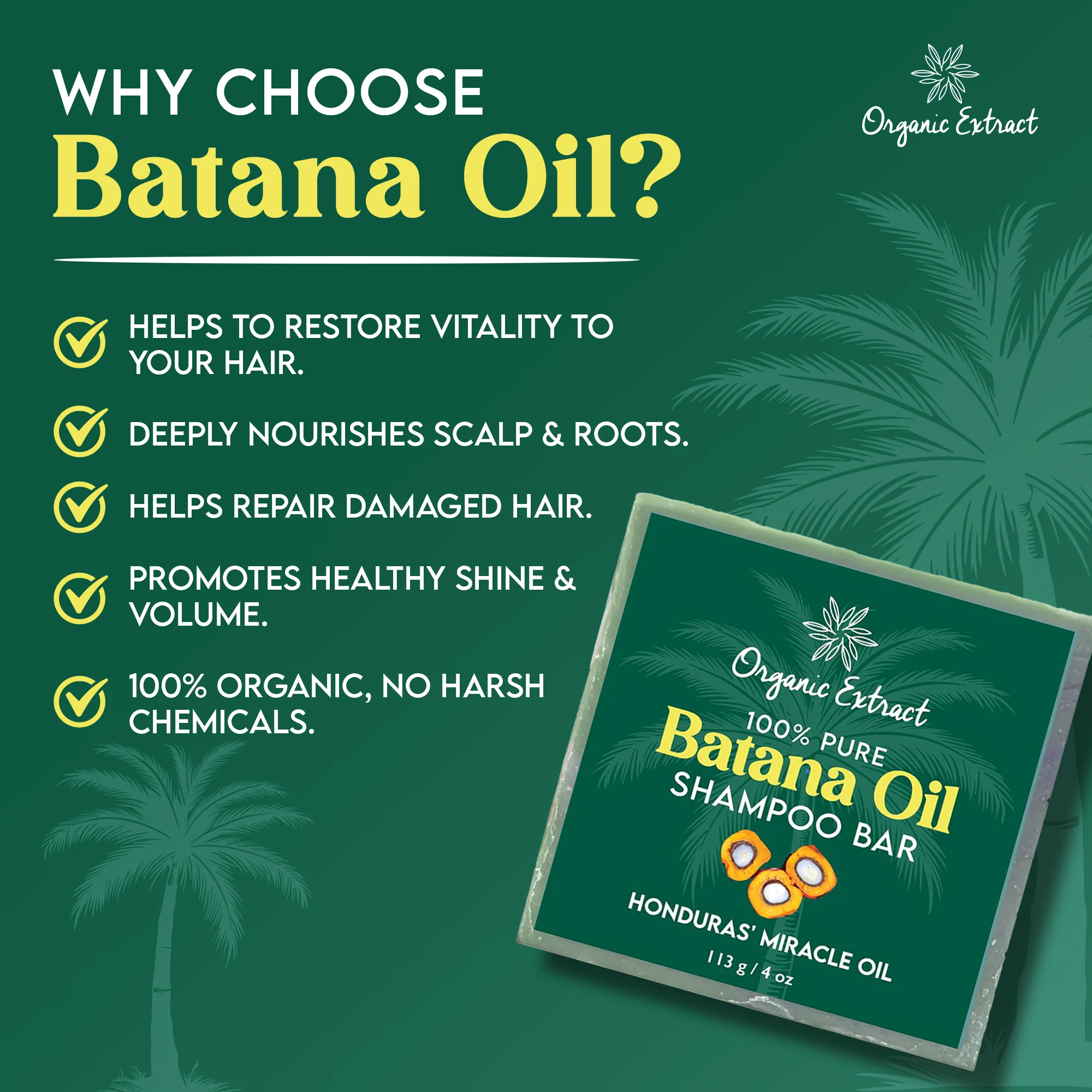 Organic Extract Batana Oil Hair Growth Shampoo Bar 4 oz/ 118ml - Image 4