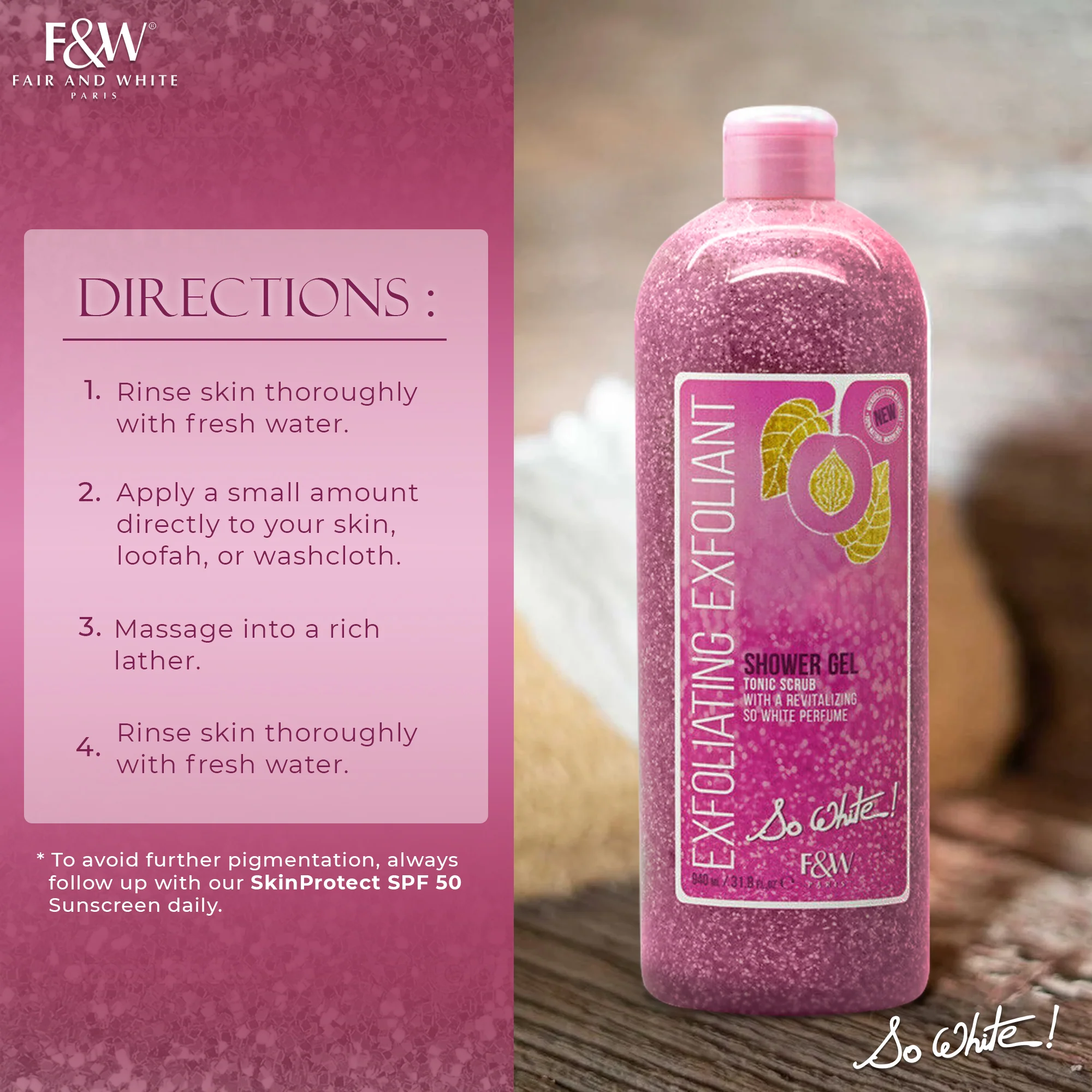 Fair And White So White Exfoliating Shower Gel With Tonic Scrub 940ml / 31.8 fl oz - Image 6