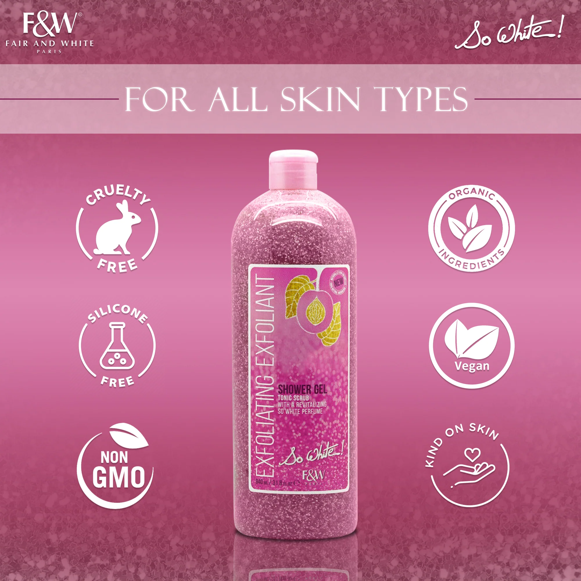 Fair And White So White Exfoliating Shower Gel With Tonic Scrub 940ml / 31.8 fl oz - Image 7
